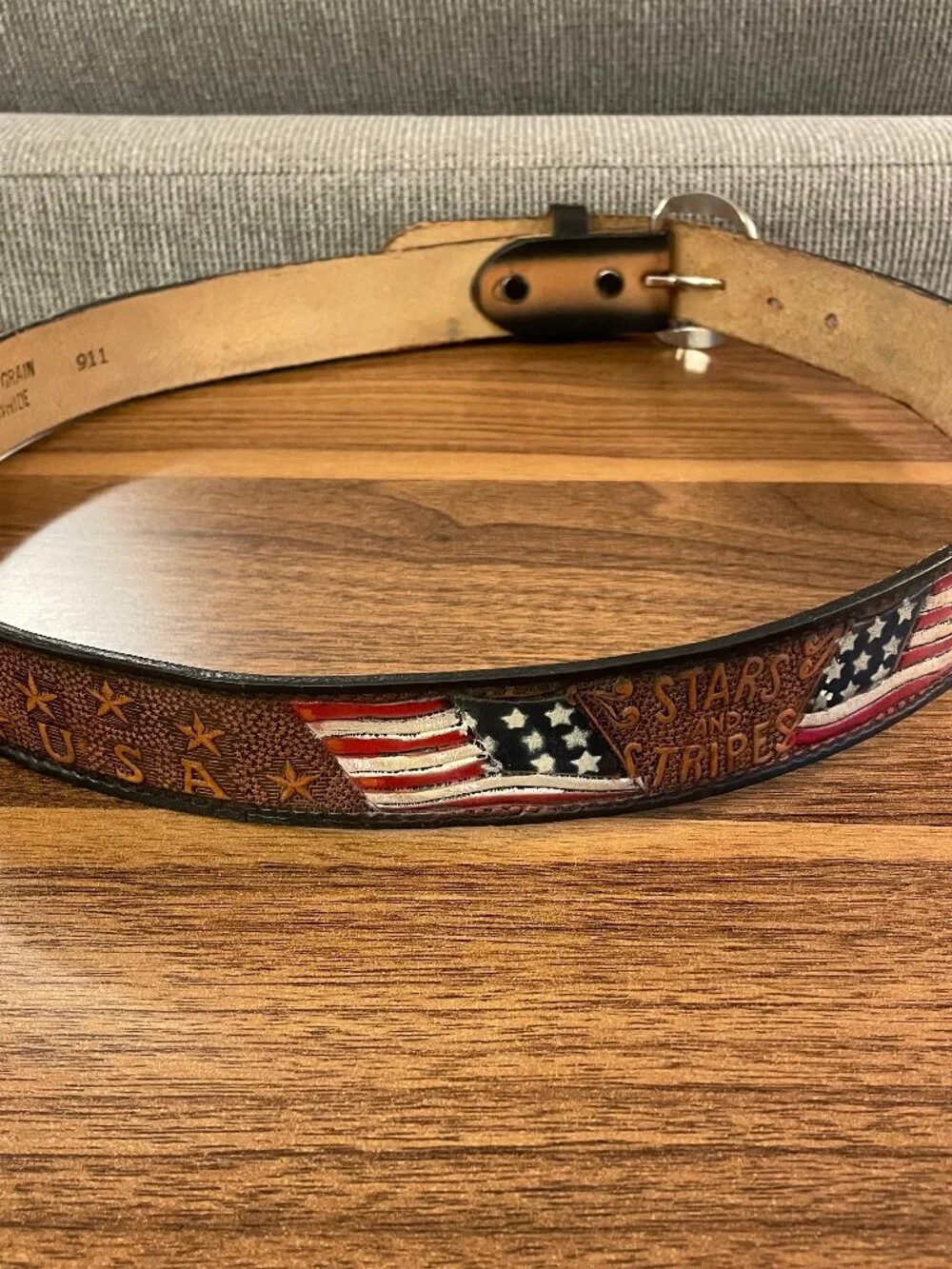 Brushy Creek Tooled Cowhide Leather Belt American Heritage 36 USA Patriotic Flag